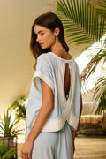 Overlap Open Back Reverse Stitch Stripe Crop Top