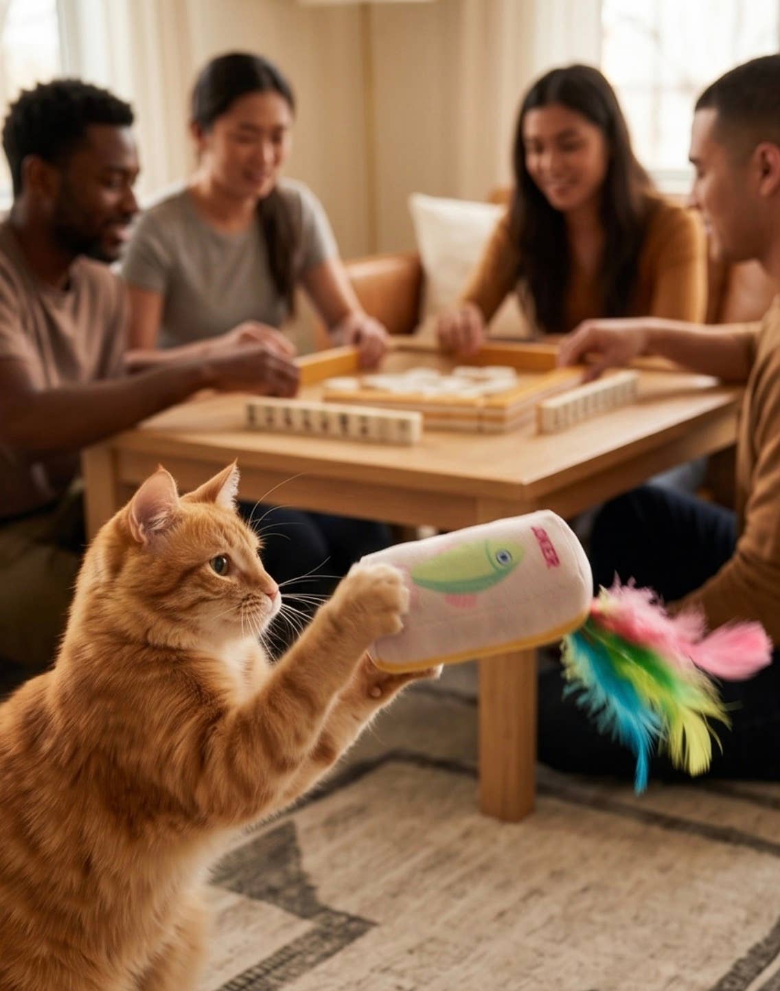 Meowjong Tiles Catnip Toys with Feathers Mahjong