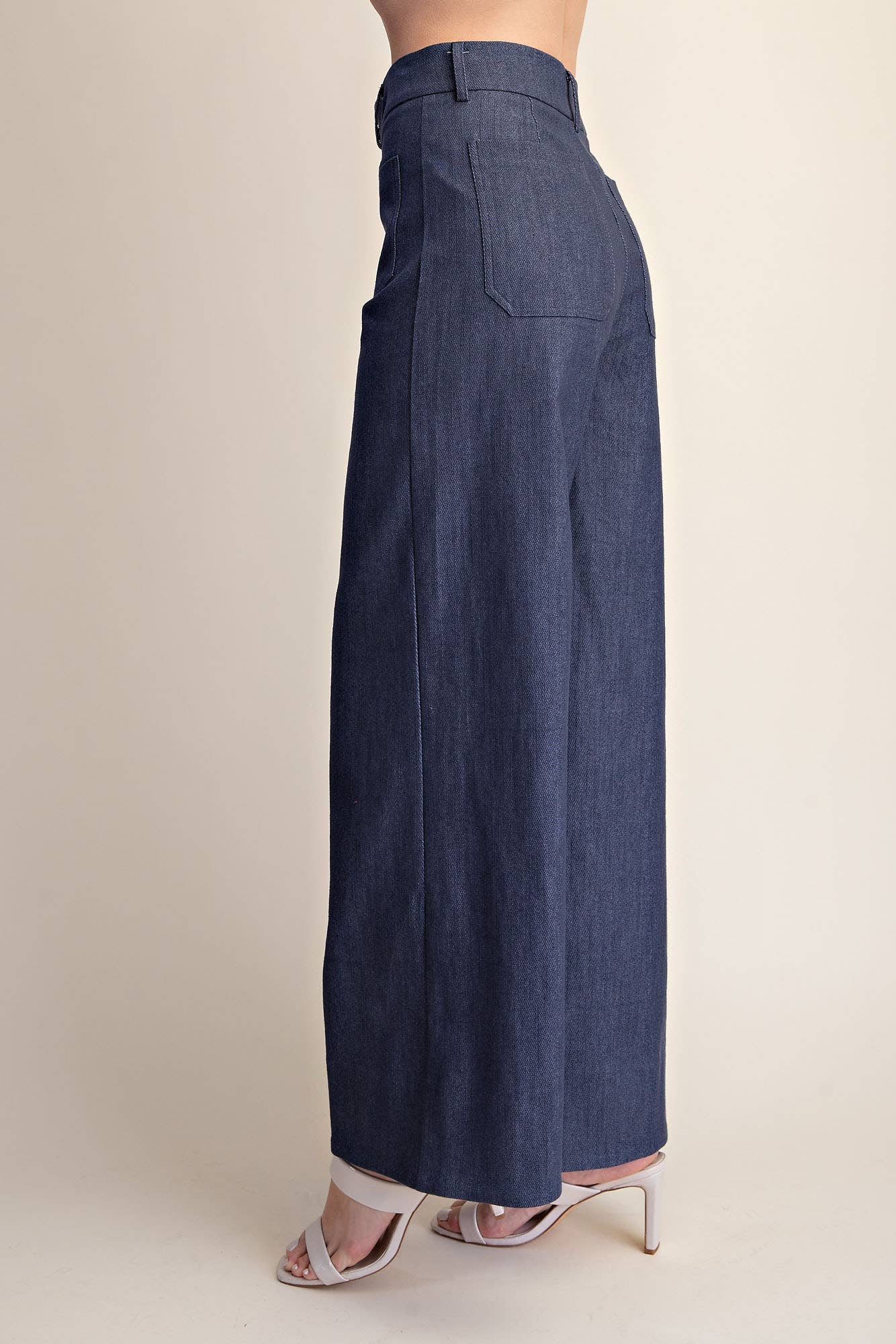 Stretchy Jeans High Rise Front Pocket Wide Leg
