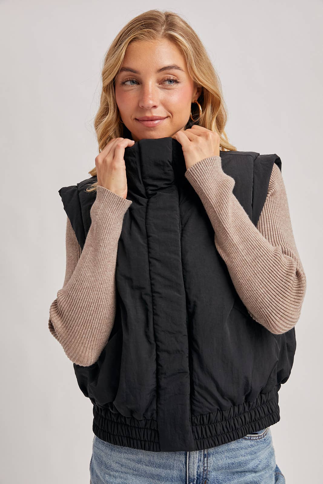 Bomber Style Puffer Vest with Pockets
