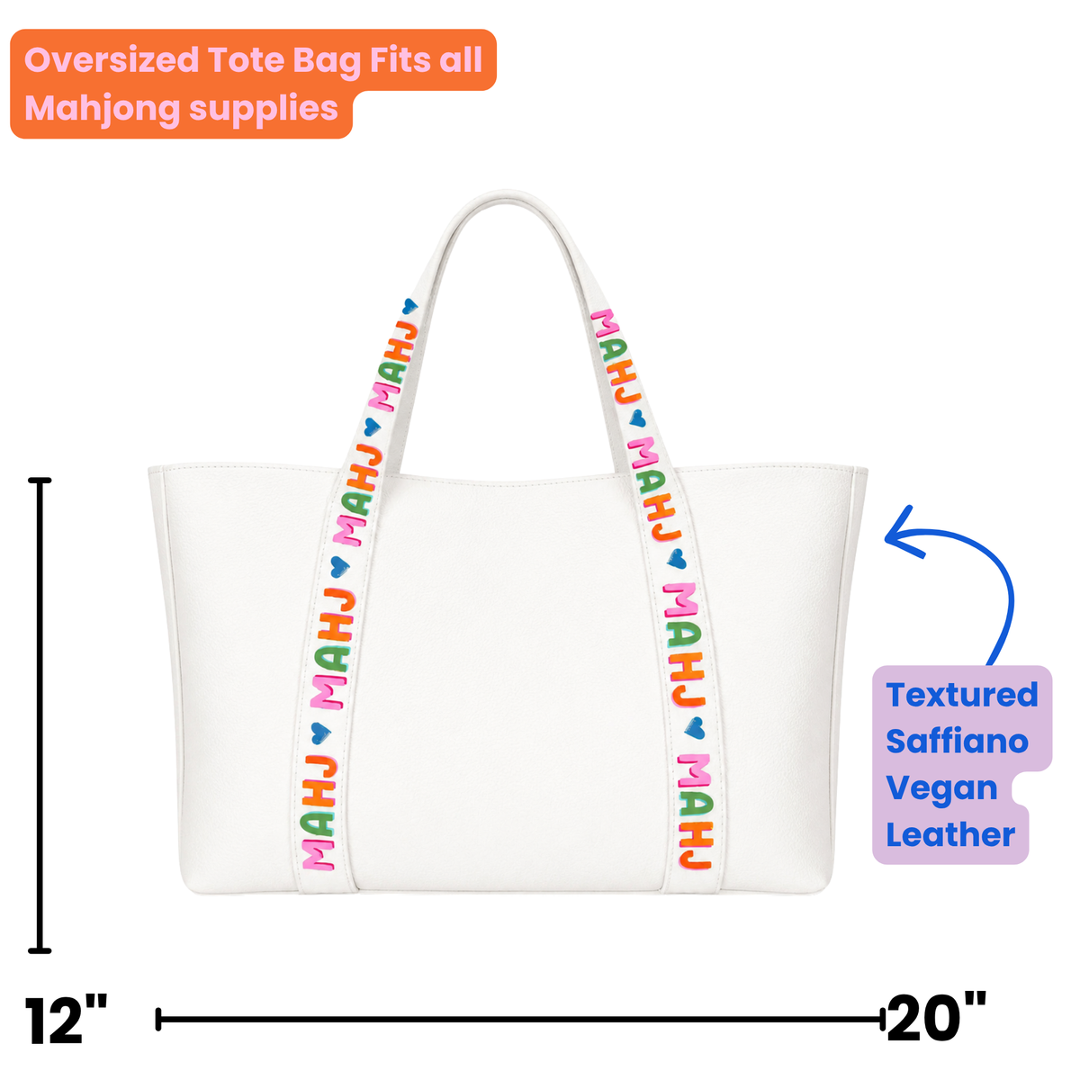 Mahjong Tote Bag Mahjong Tile Bag Leather | White
