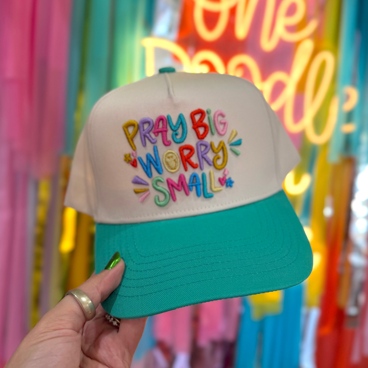 Pray Big Worry Small Embroidered Hat