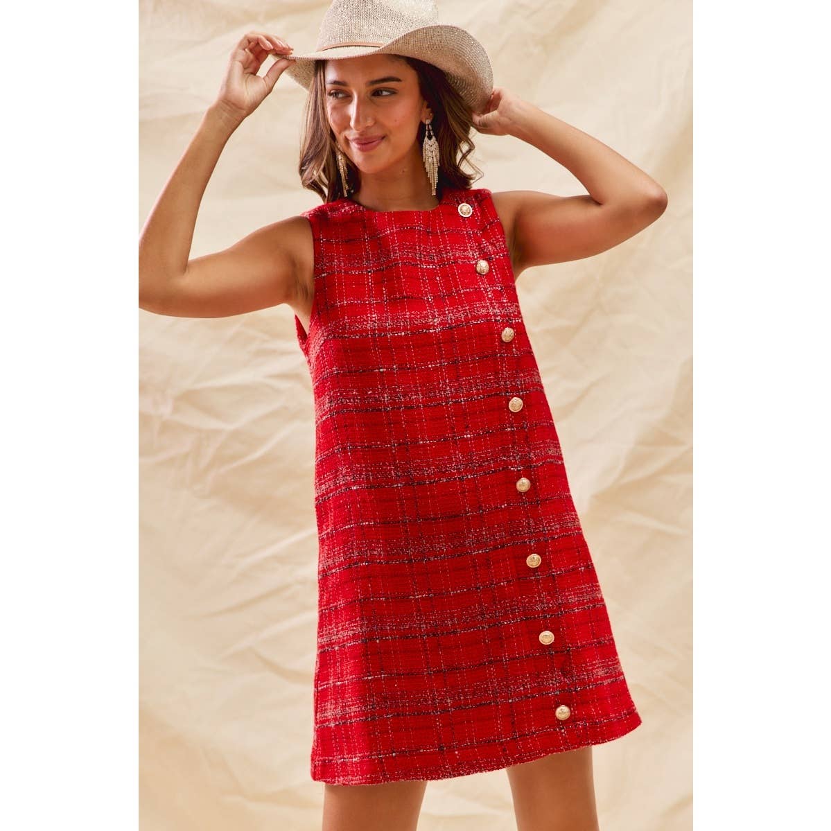 Christmas Tweed Scalloped Holiday Mini Dress