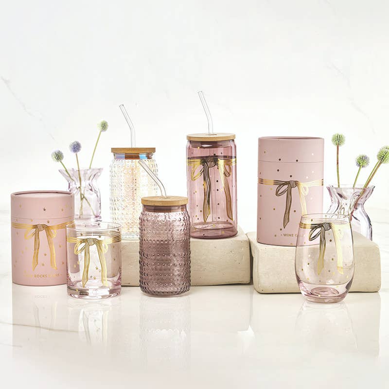 Gold Foil Stemless Wine Glass - Lilac Bow