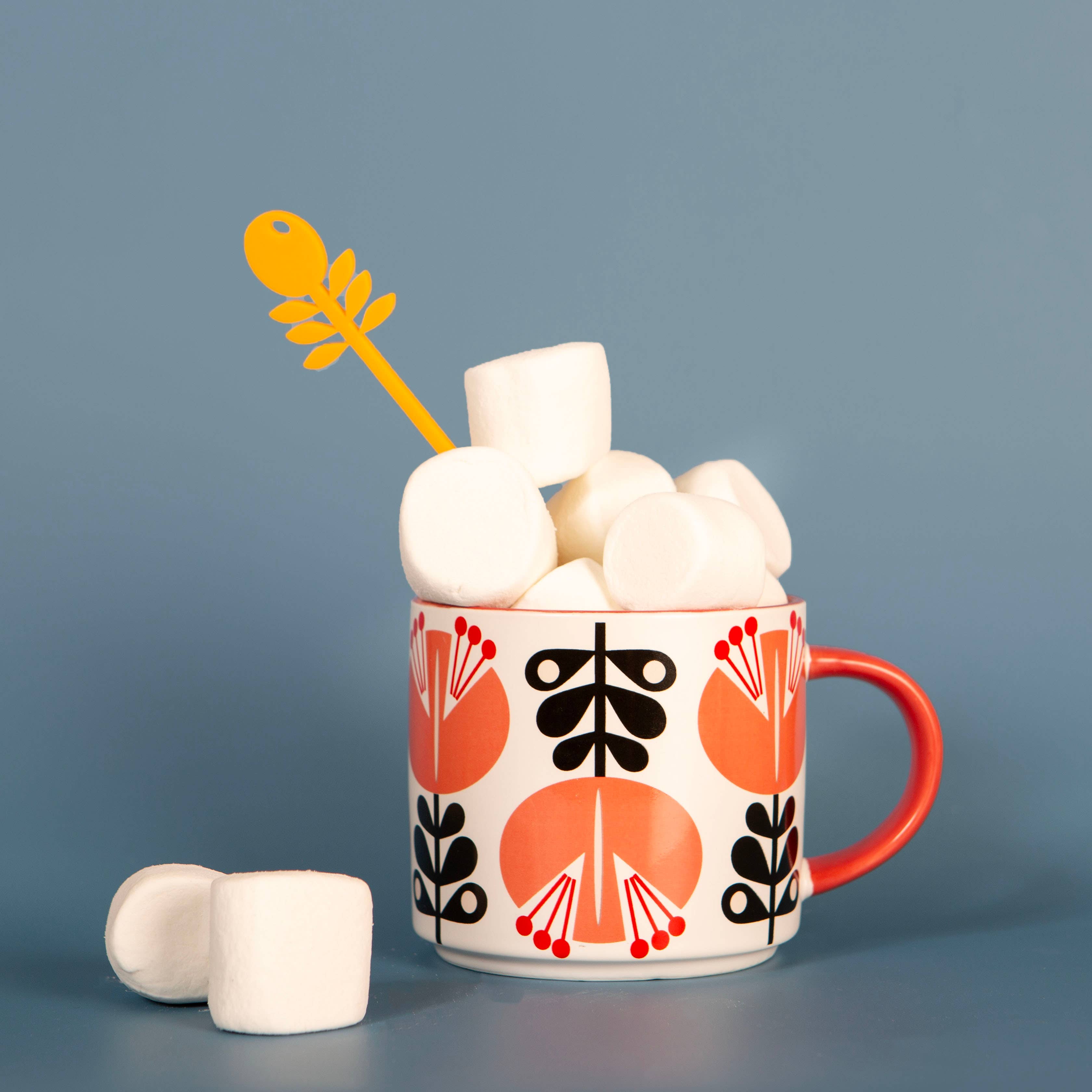 Coral Lily Flower Mid Century Stackable Matte Coffee Mug