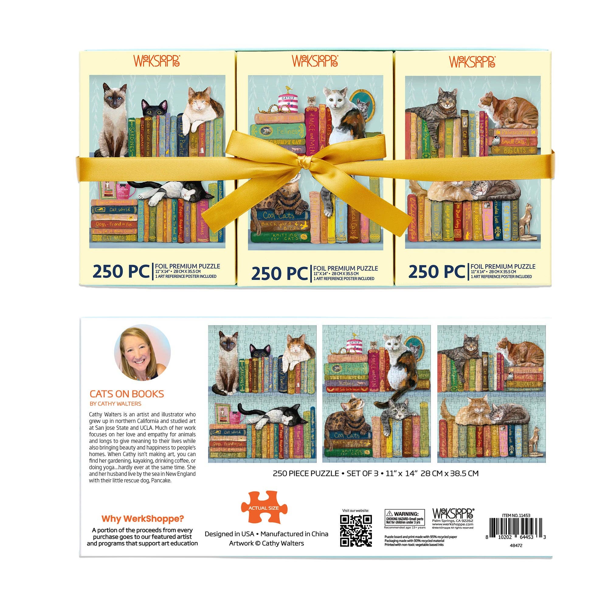Cats On Books 250 Piece Puzzle Set Cat Lover Gift