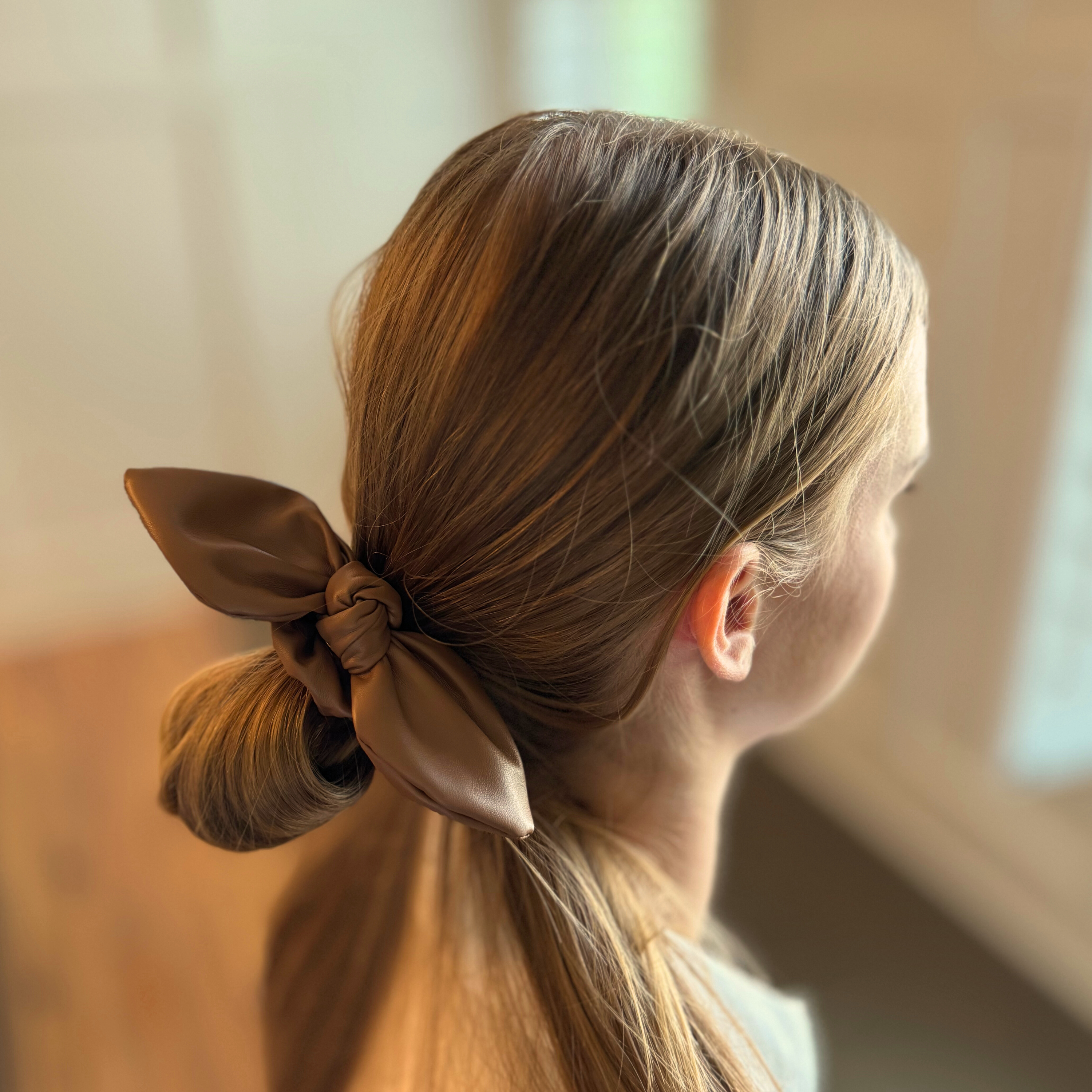 Faux Leather Tie Hair Scrunchie - Black, Brown or Ivory