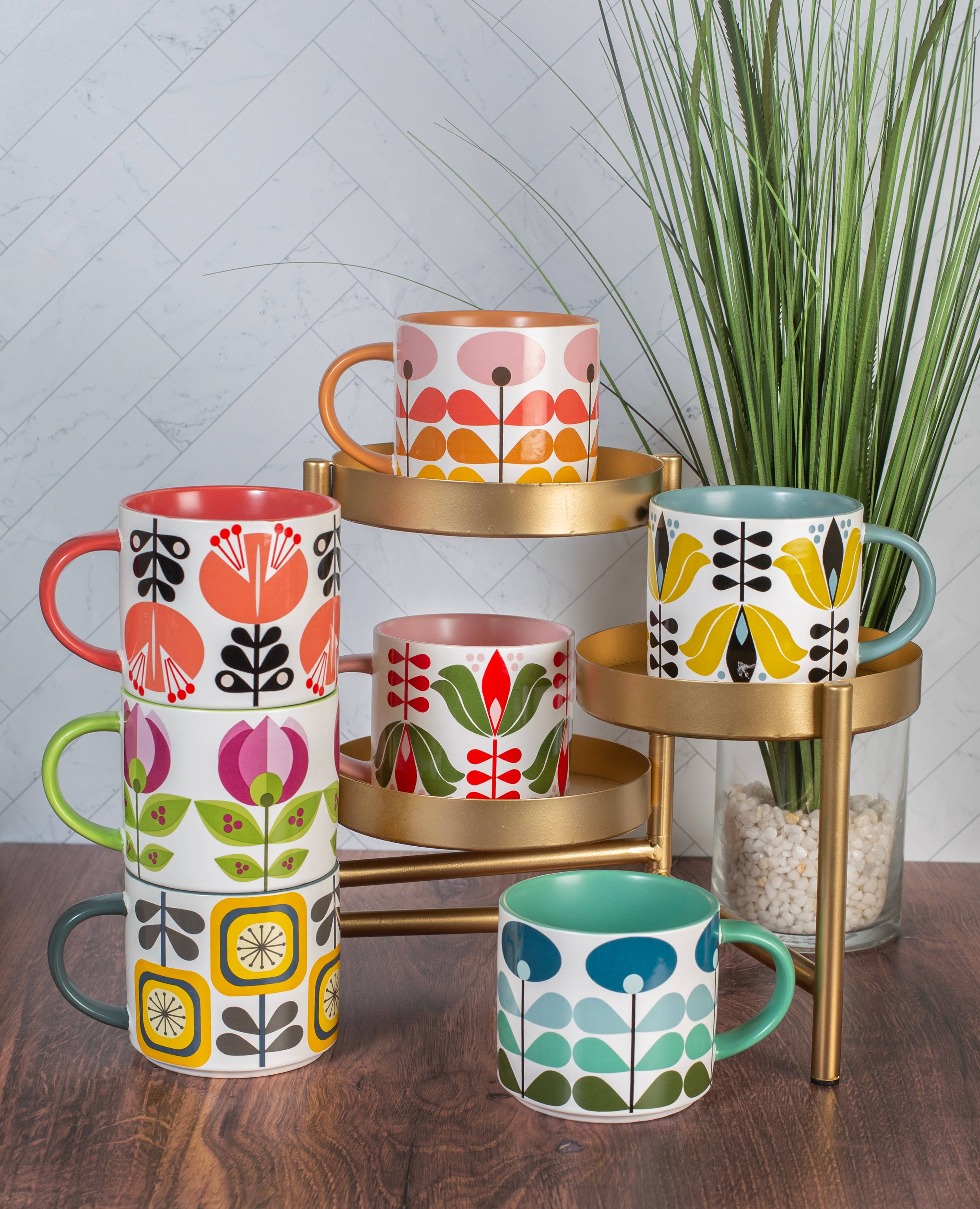 Sunflower Fall Mid Century Modern Stackable Matte Coffee Mug