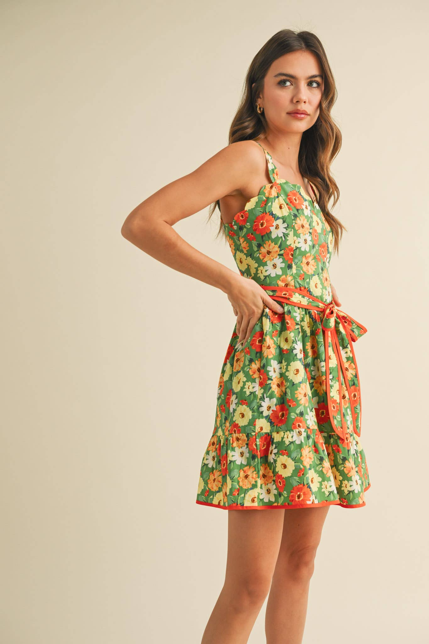 Floral Scalloped Mini Dress