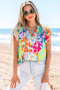 Callie | Leopard Flutter Sleeve V Neck Crinkled Blouse