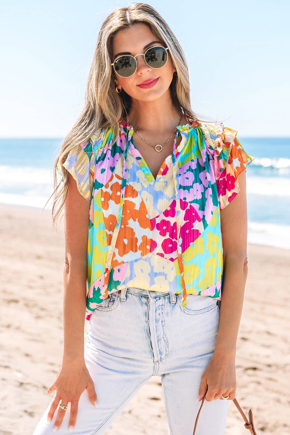 Callie | Leopard Flutter Sleeve V Neck Crinkled Blouse