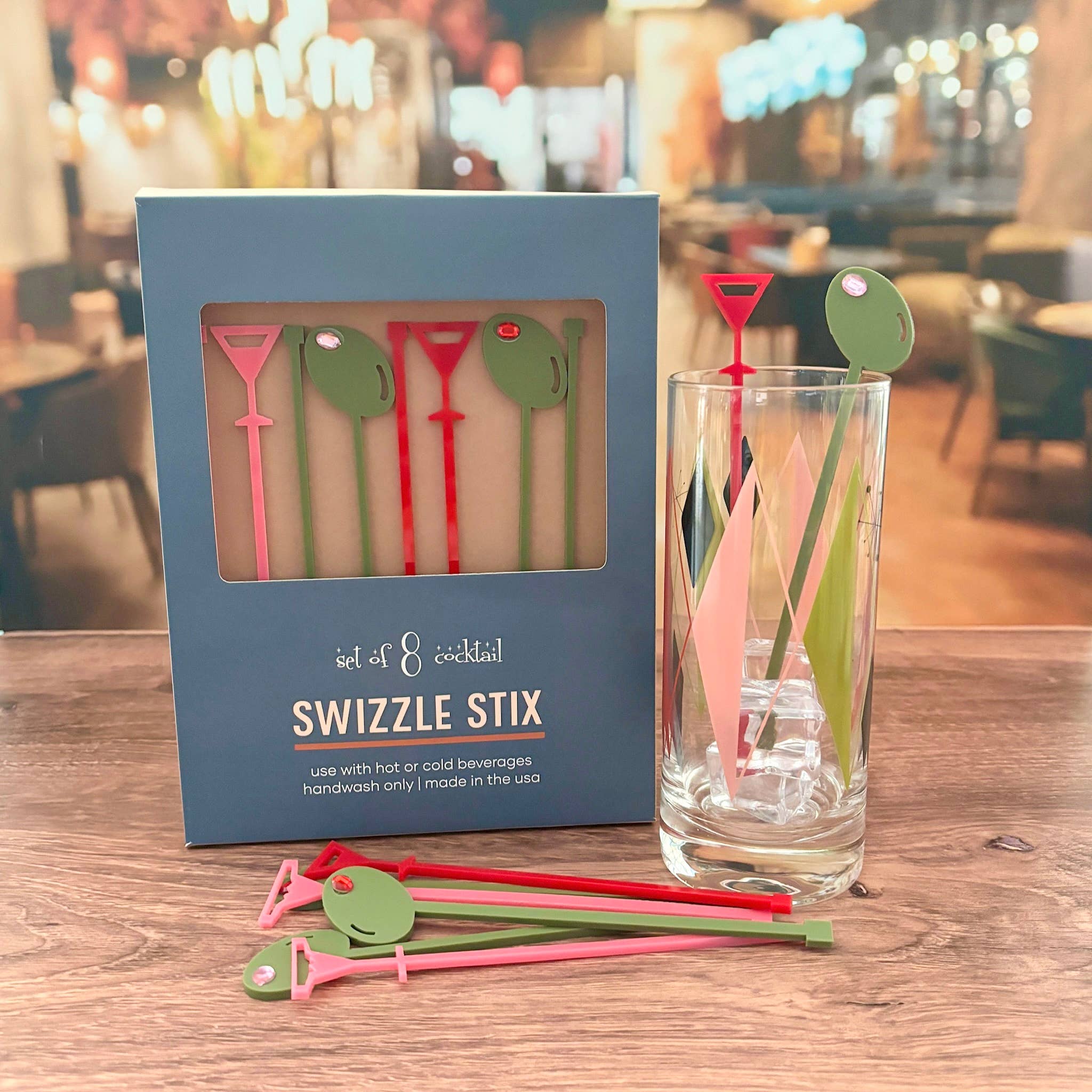 Martini and Olive Acrylic Drink Stirrer Swizzle Stix