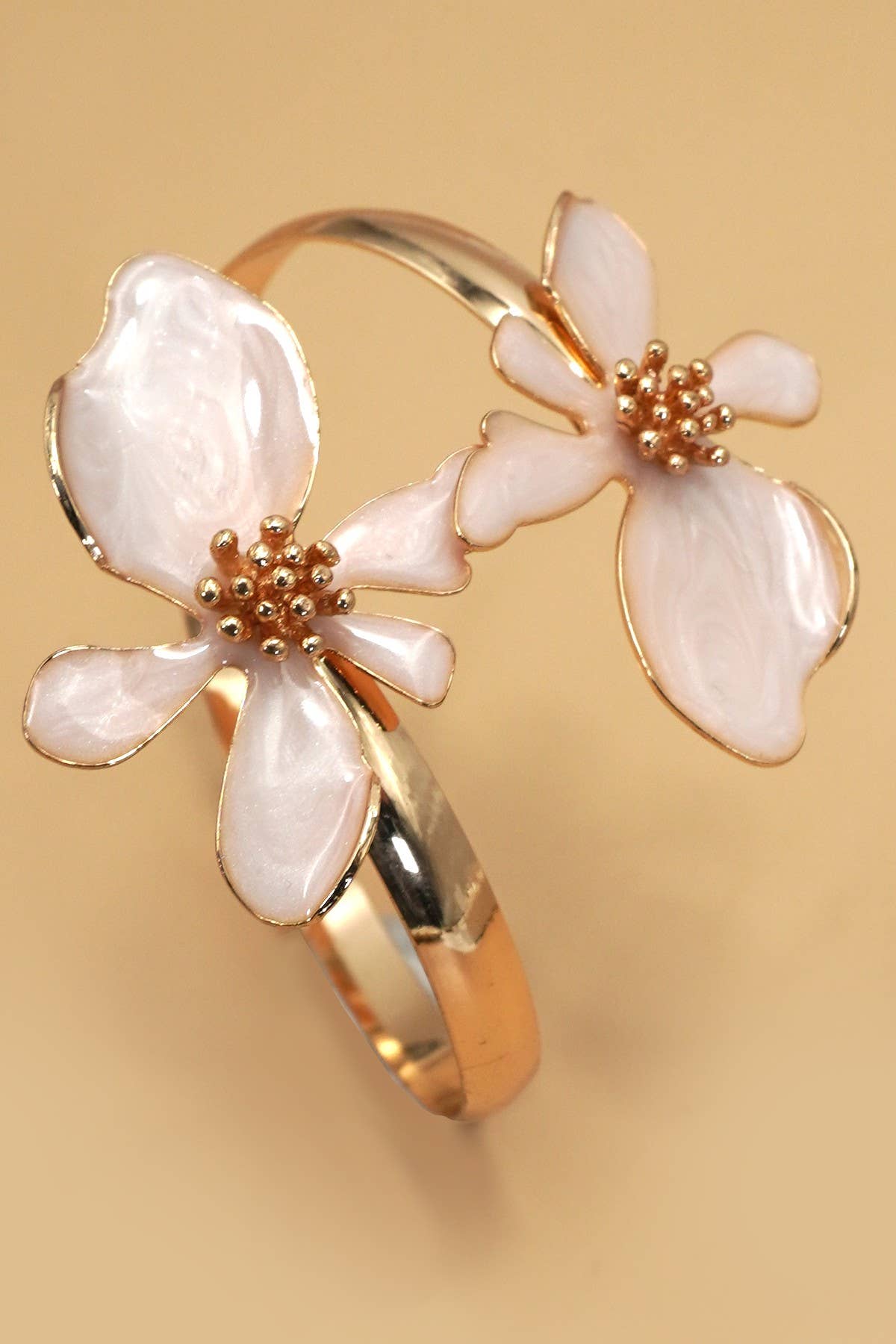 Open Cut Floral Epoxy Adjustable Cuff Bracelet
