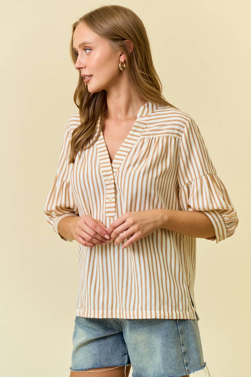 Striped Puff Sleeve Pullover Top
