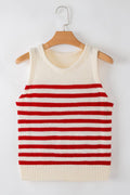 Hattie | Stripe Textured Knit Ribbed Hem Sweater Tank Top