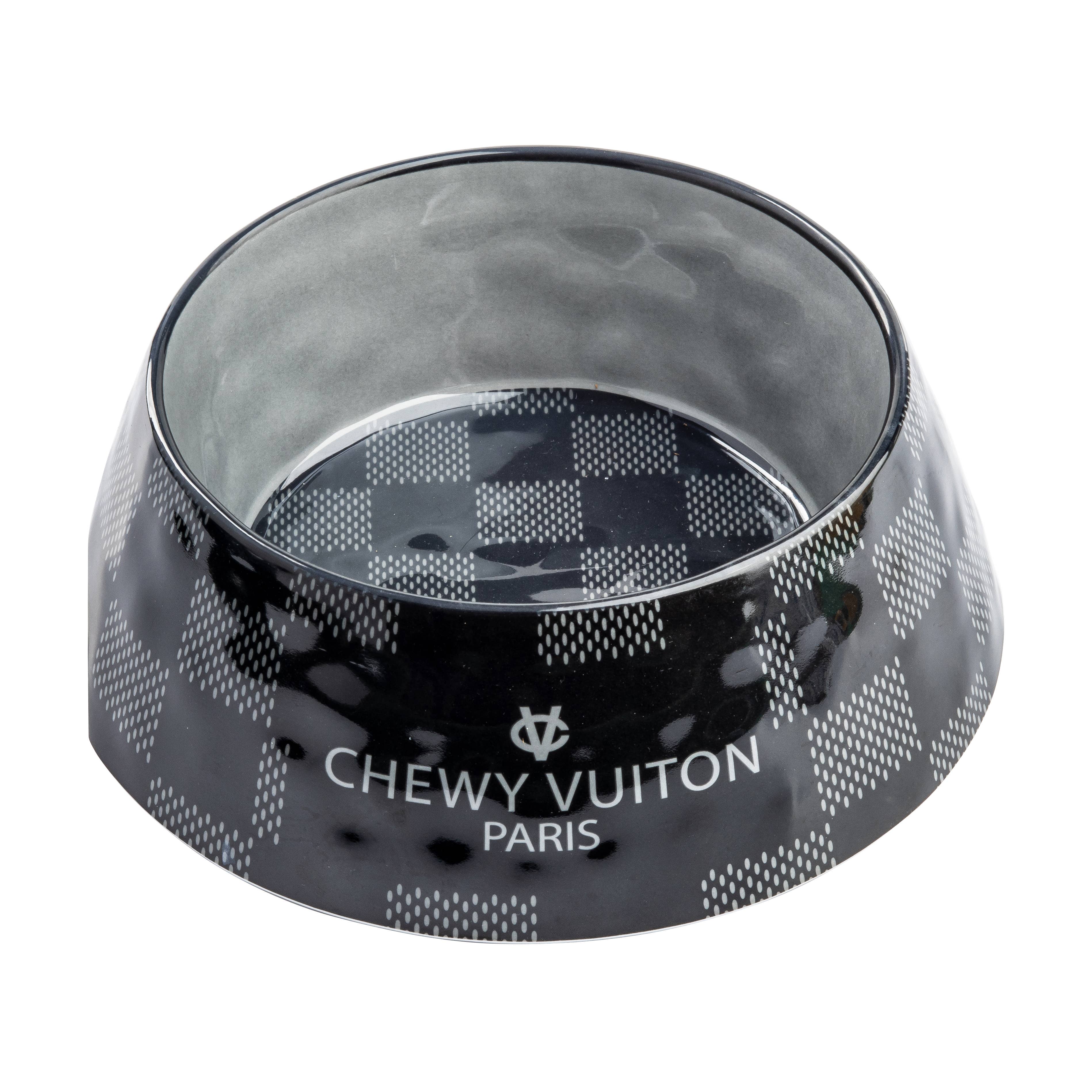Black Checker Chewy Vuiton Dog or Cat Bowl
