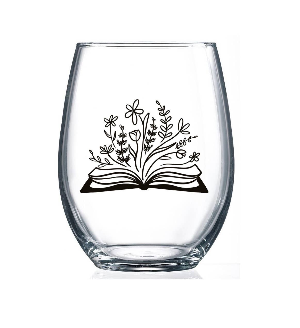 15oz Stemless Wine Glass Botanical Library Literary Design