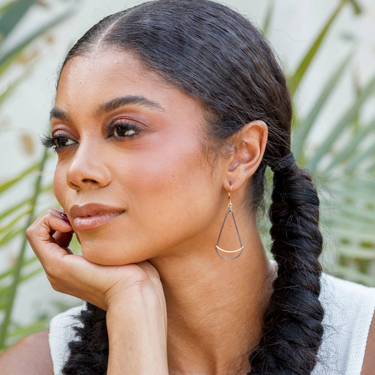 Long Gold+Ink Fan Earrings | black gold artisan jewelry