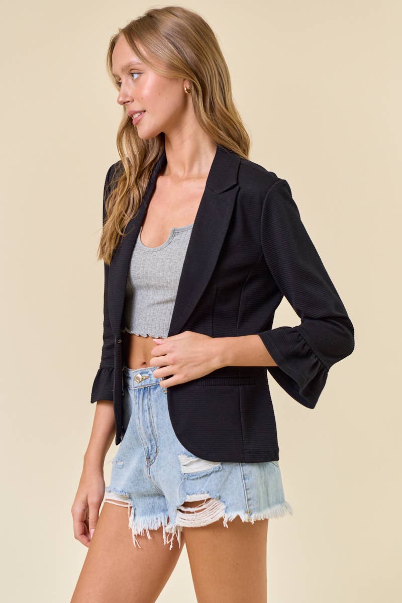 3/4 Ruffle Sleeve Solid Blazer