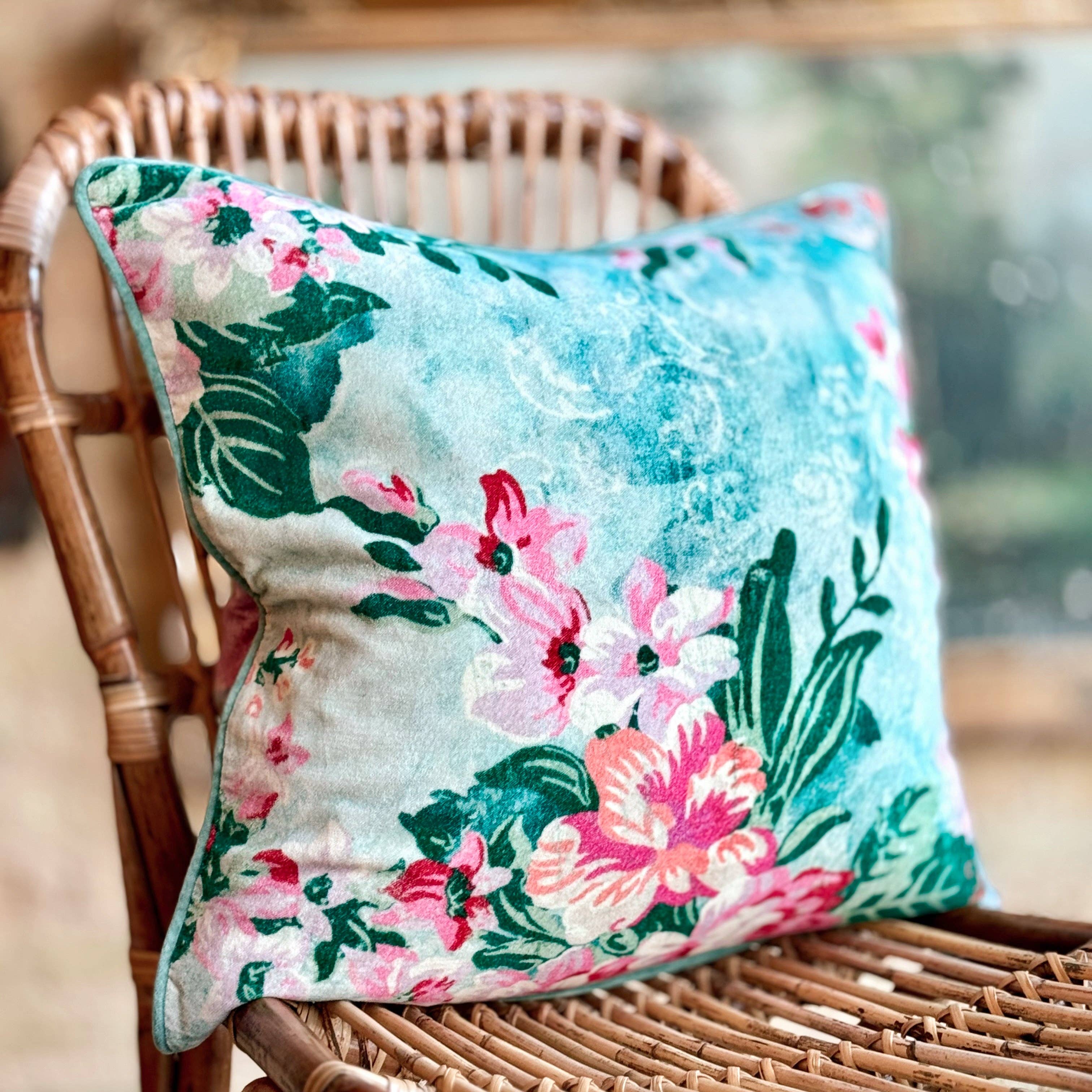 Velvet Brights Floral Pillow w/ Binding