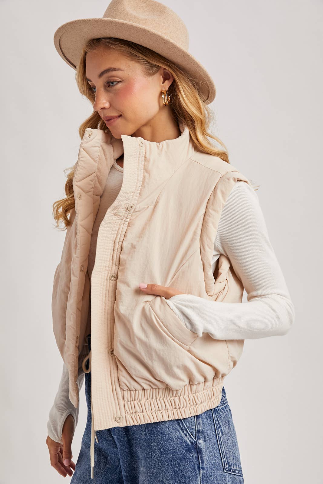 Bomber Style Puffer Vest with Pockets