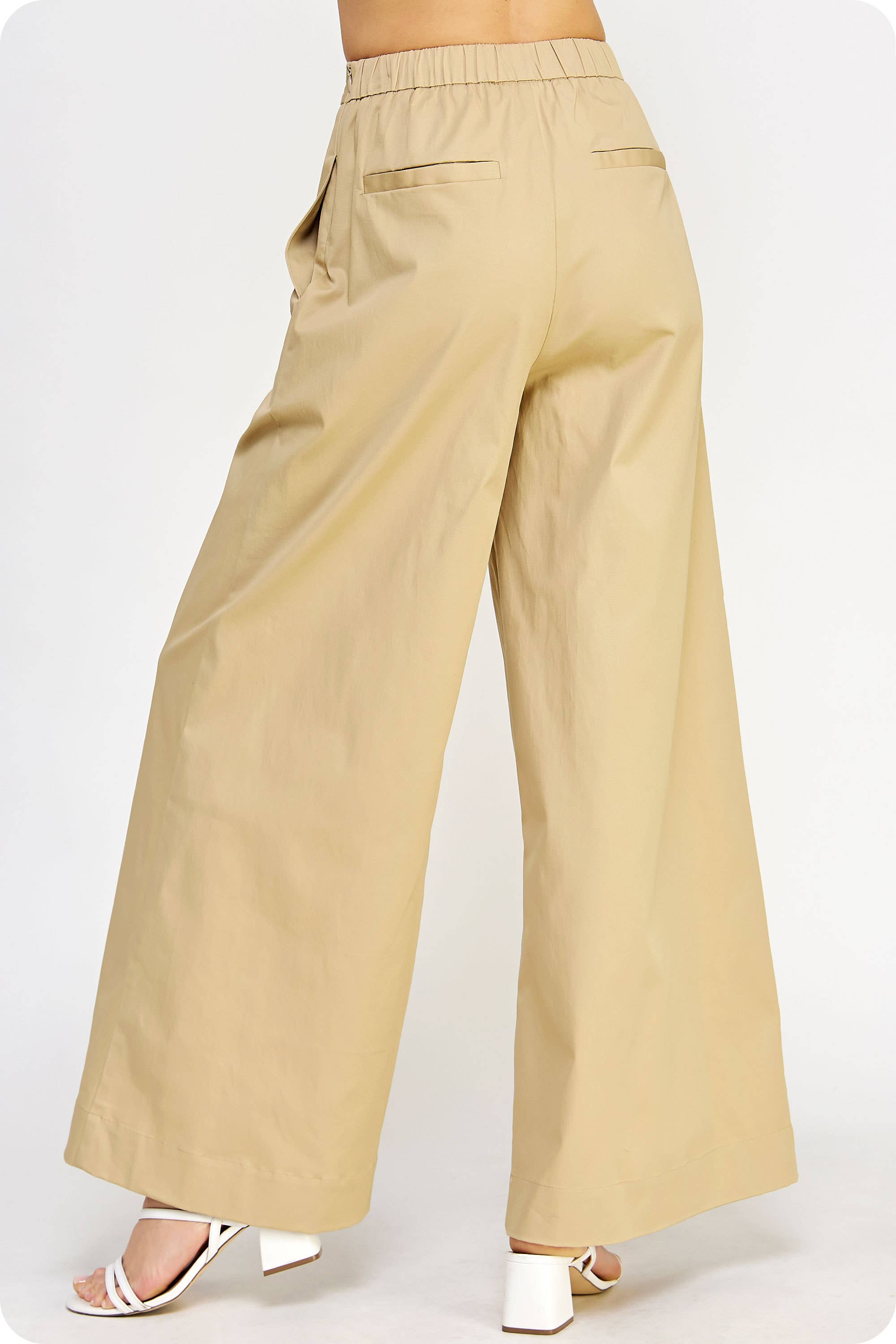 Pleat Detail Wide Leg Twill Pants