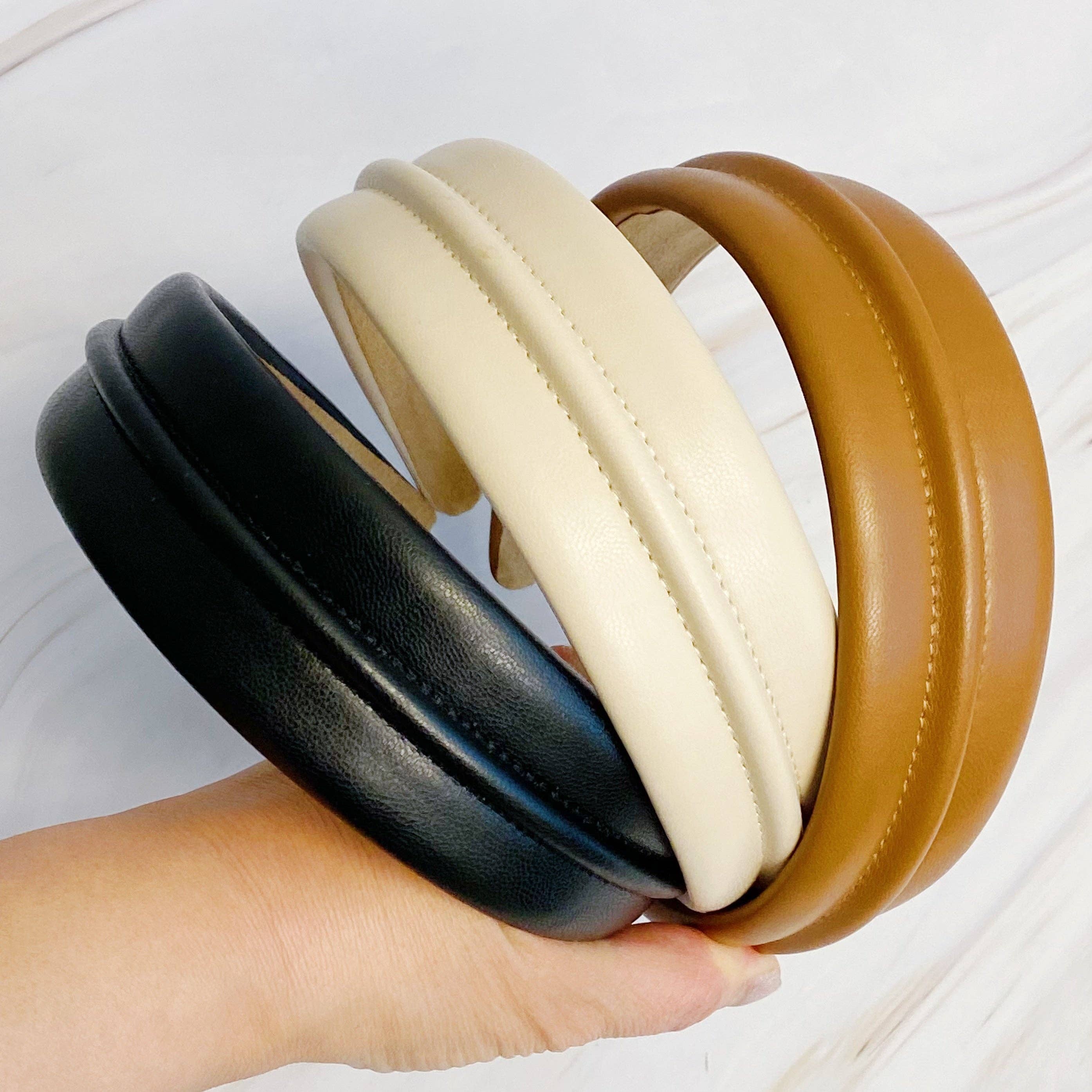 Classy Vegan Leather Headband - Black, White or Ivory