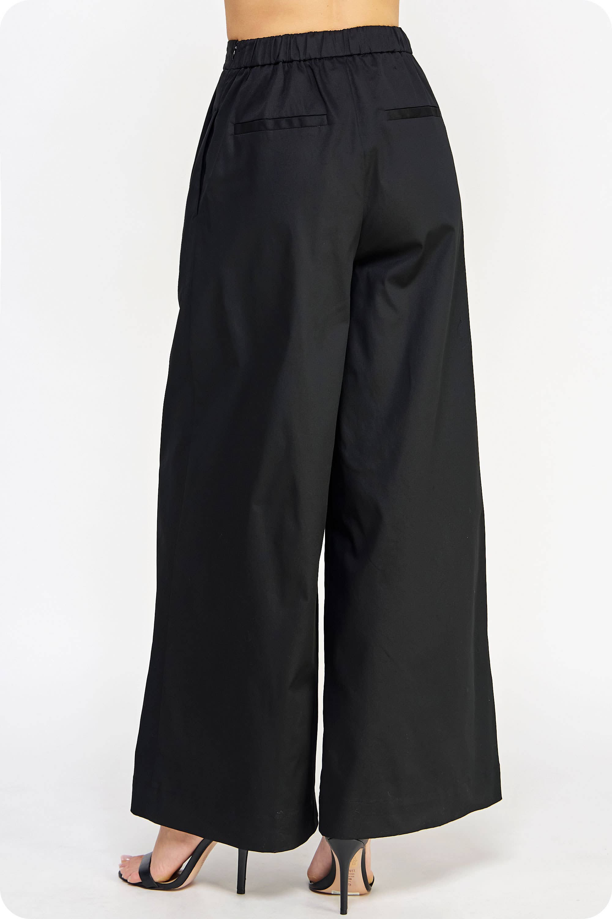 Pleat Detail Wide Leg Twill Pants