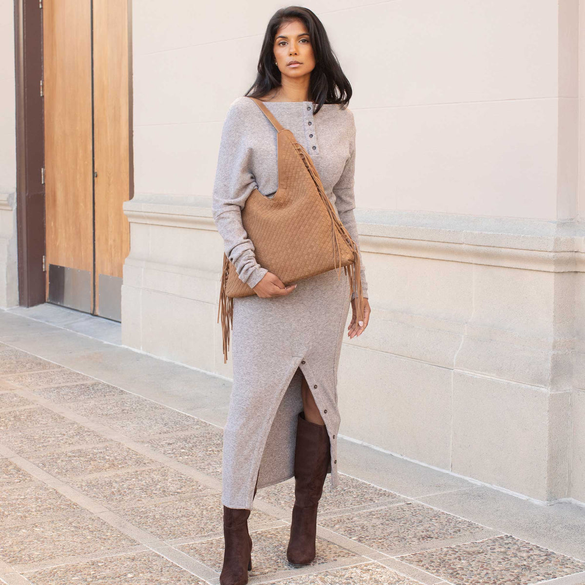 Brynlee Tan Vegan Suede Tote Bag