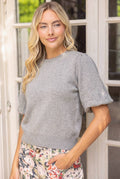Solid Knit Short Bubble Sleeve Top