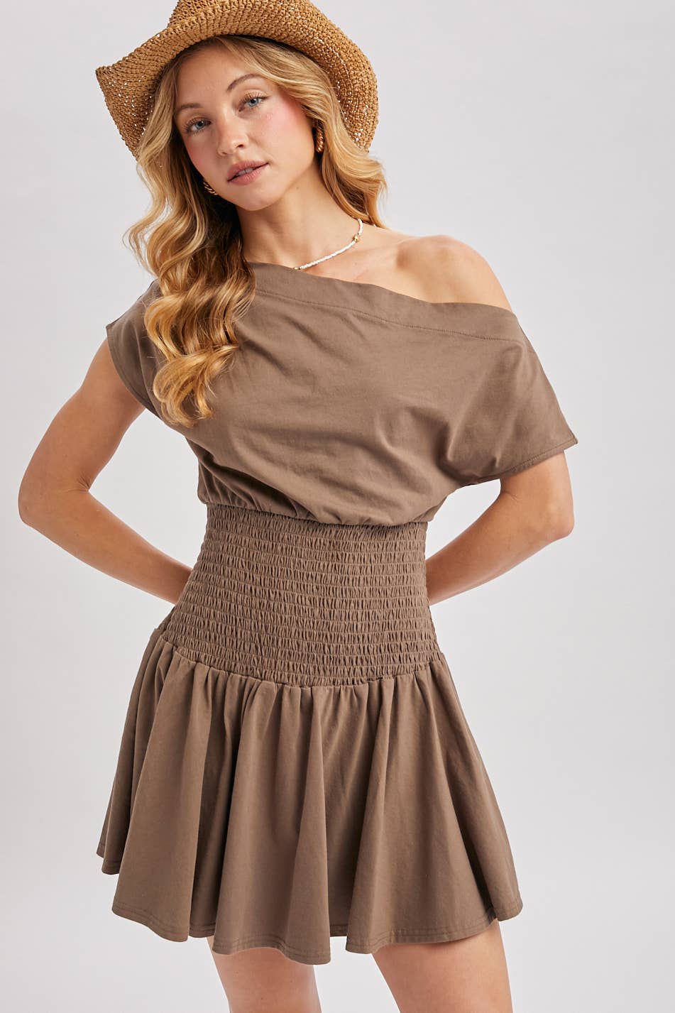 One Shoulder Smocked Waist Body Dress