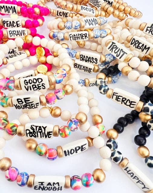 Affirmation Word Beaded Bracelets Inspirational - Black and White