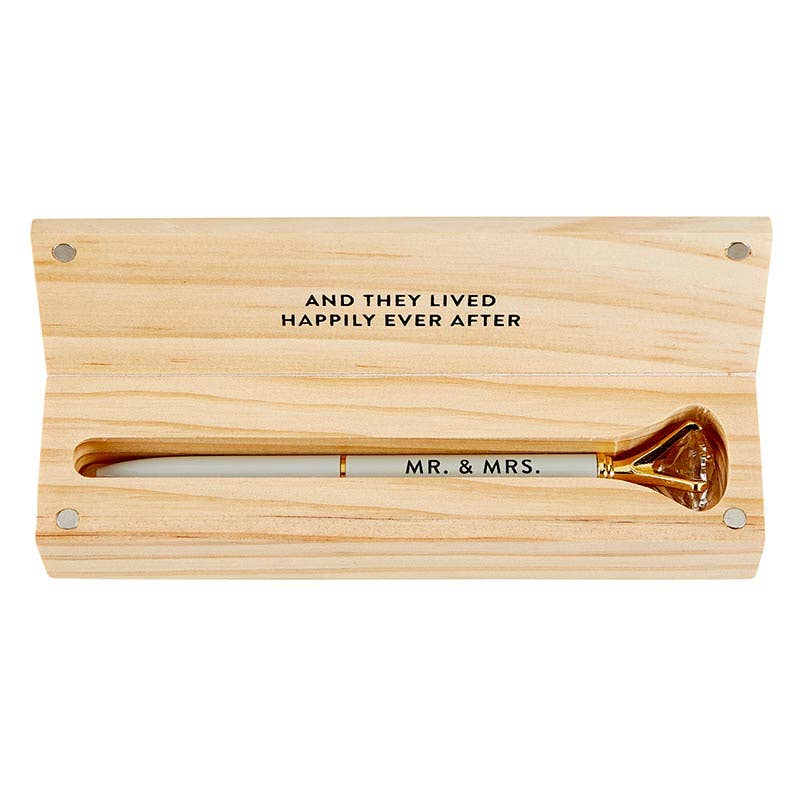 Wood Box with Gem Pen - Mr. & Mrs.
