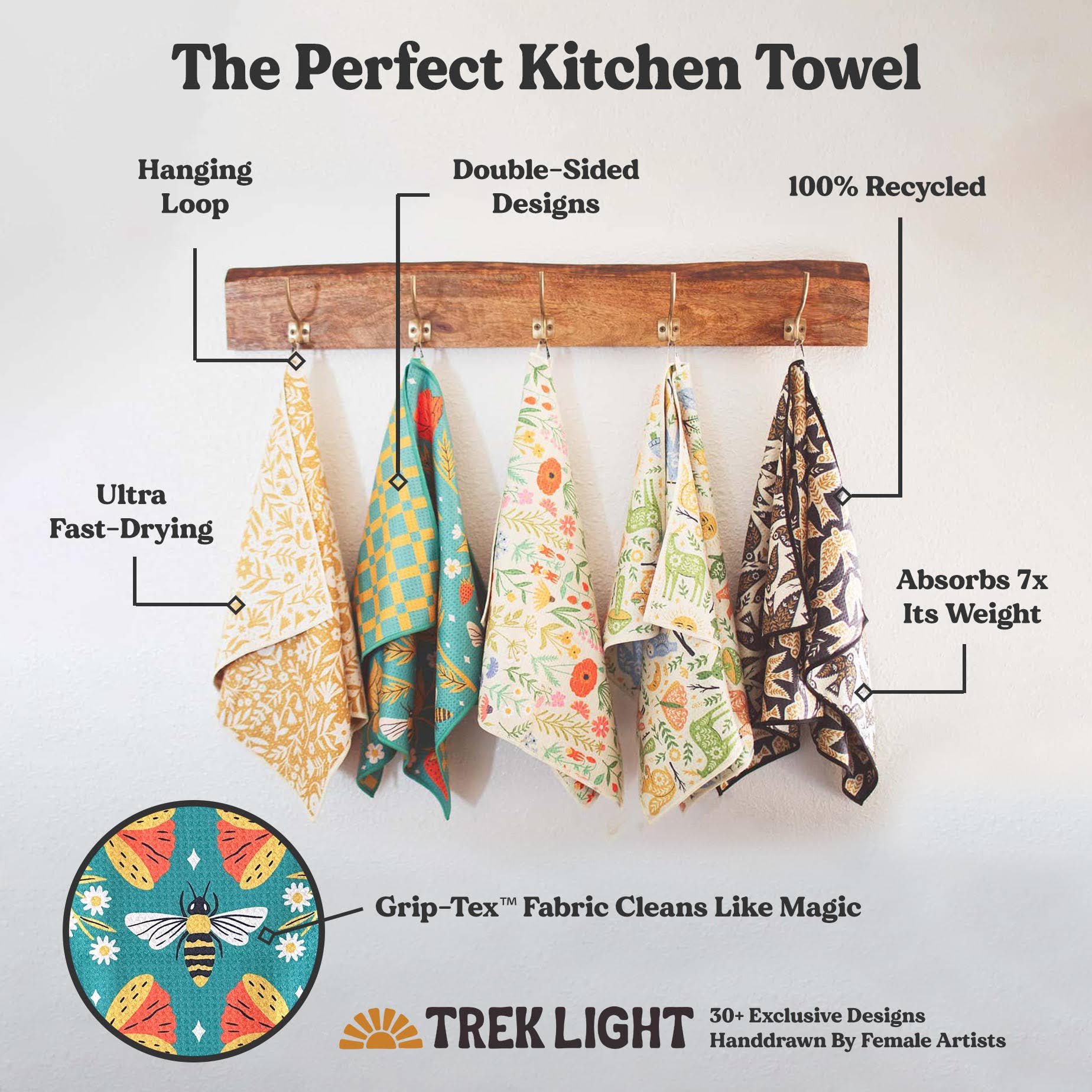 Kitchen Tea Towel Quick Dry | Woodland Friends Animals Print