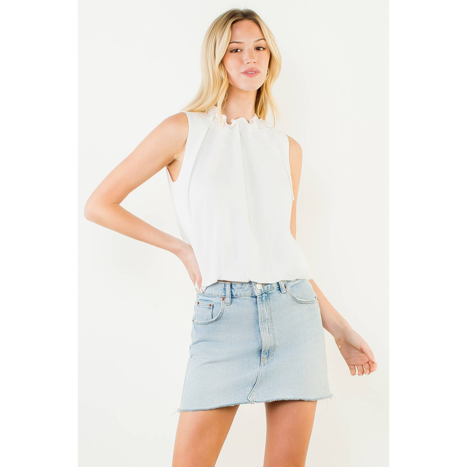 Sleeveless Tie Neck Ruffle Top