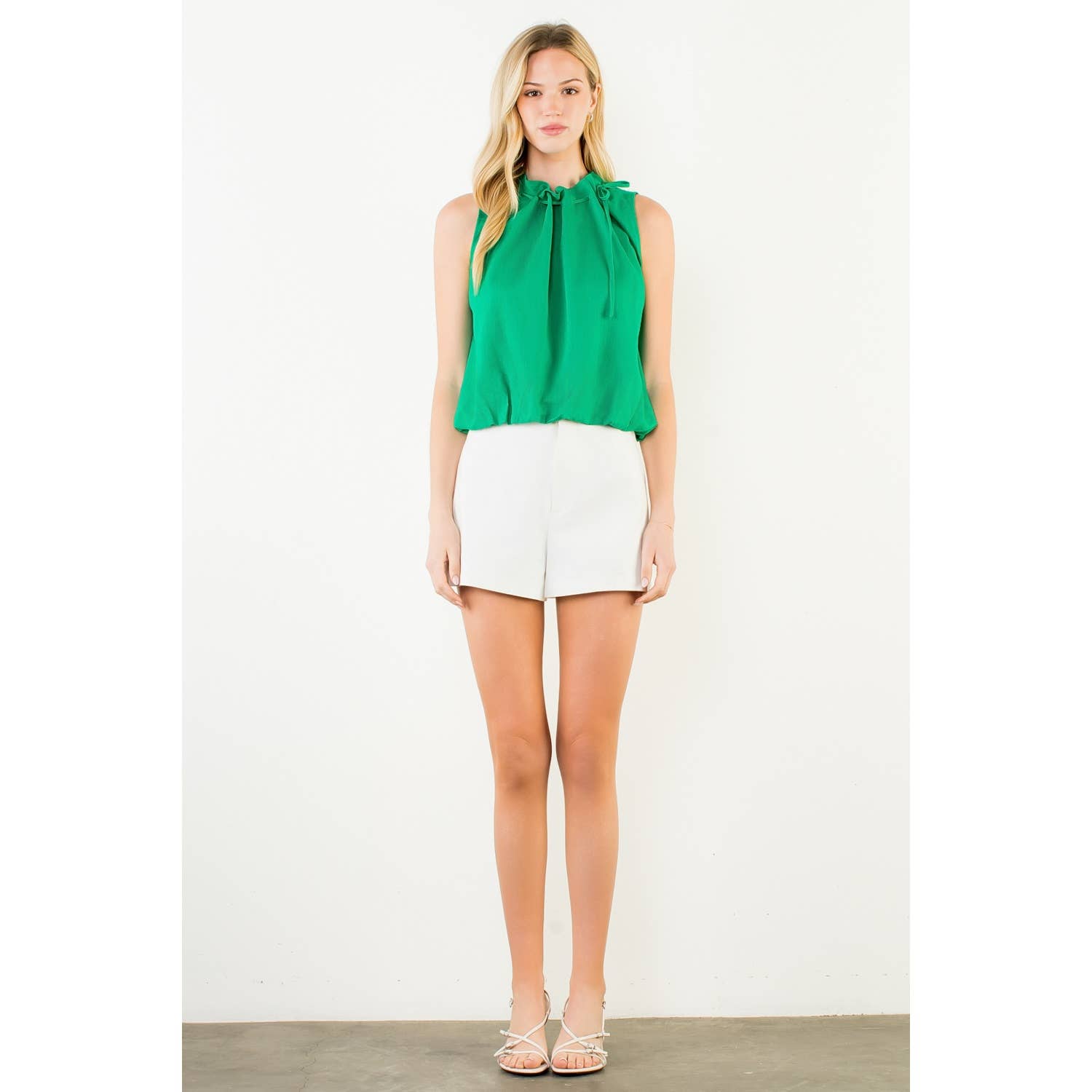 Sleeveless Tie Neck Ruffle Top