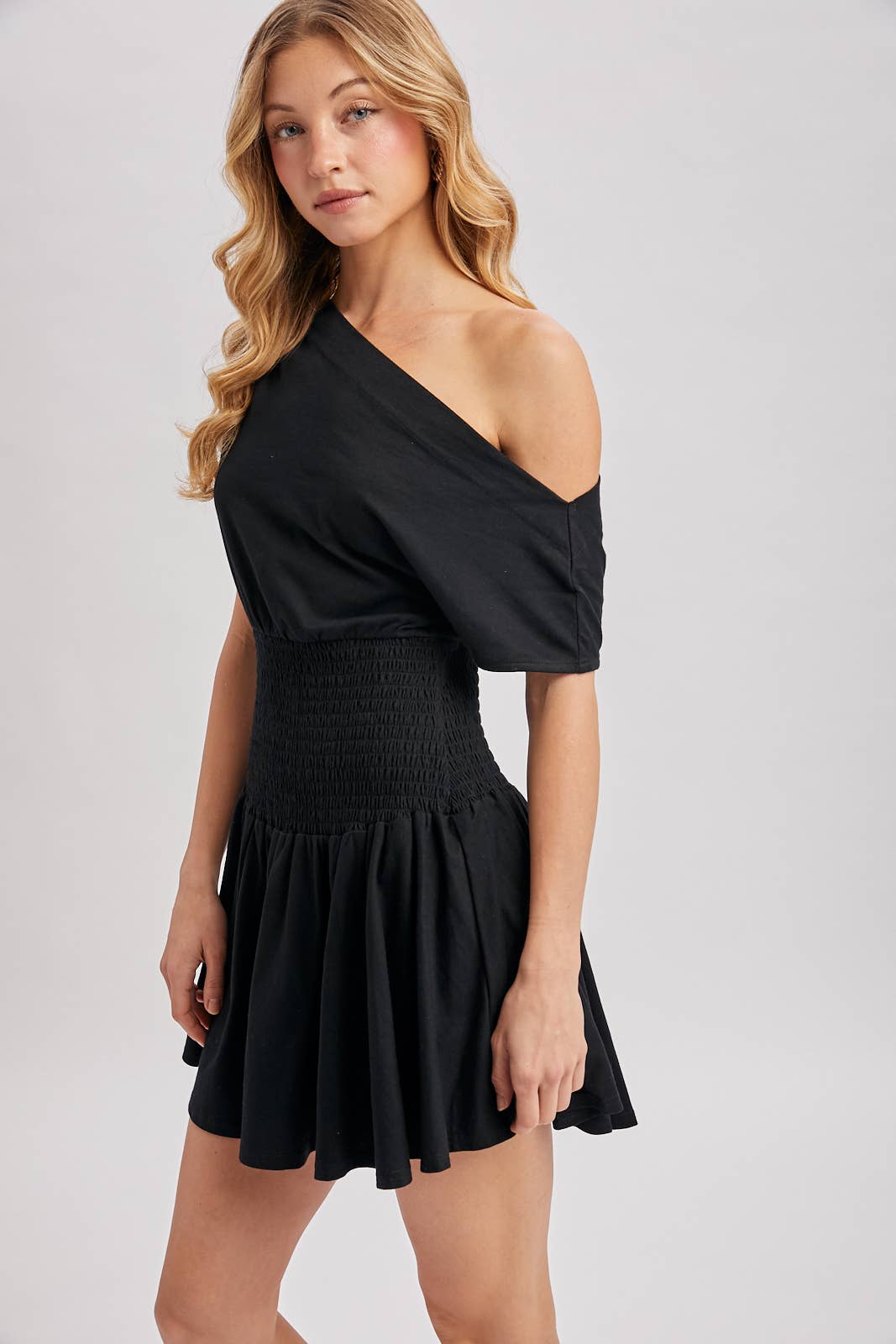 One Shoulder Smocked Waist Body Dress