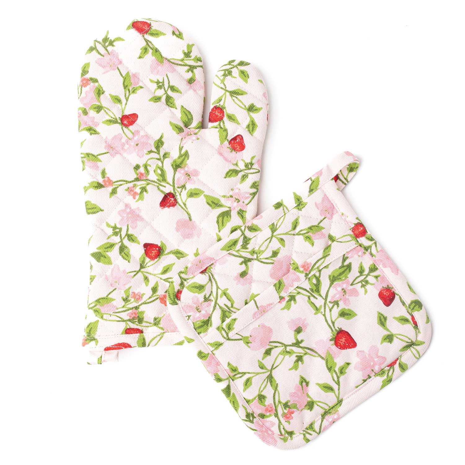 Pink Botanical Berry Oven Mitt Set