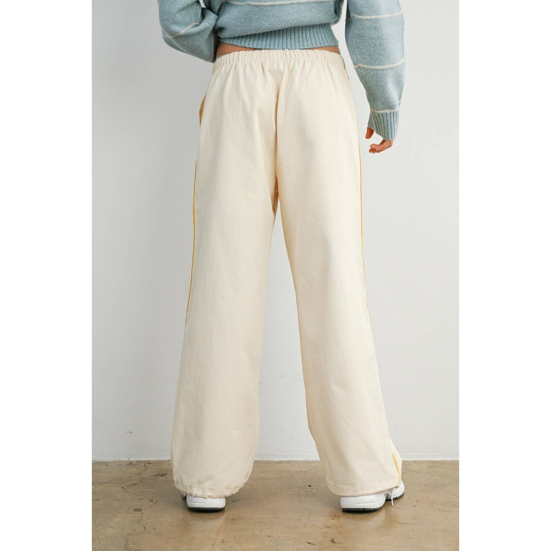 Striped Wide-Leg Drawstring Track Pants