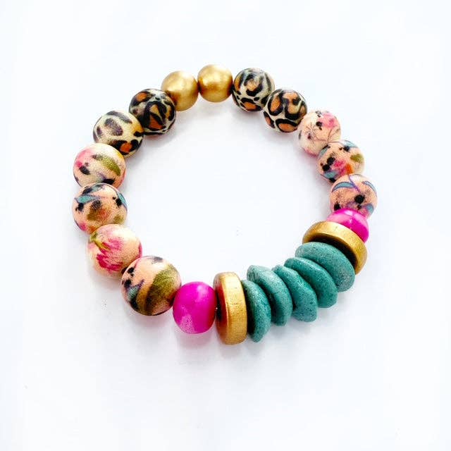 Audra Style Stretchy Stacking Bracelet - Blue Pink Leopard