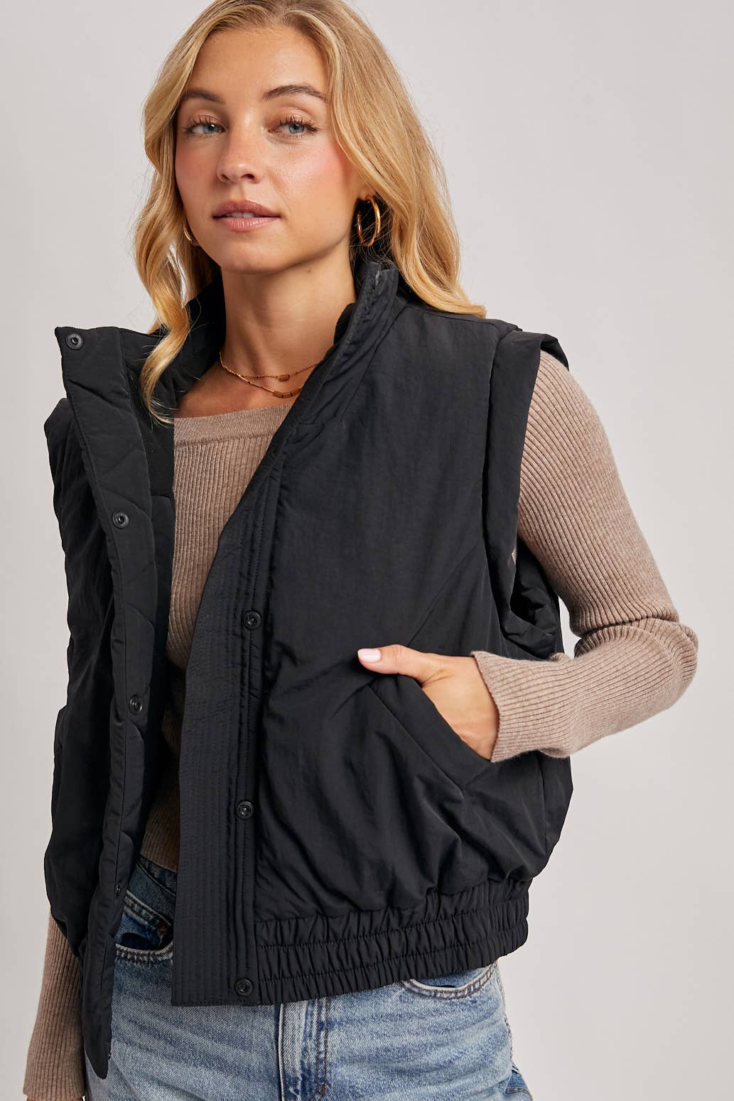 Bomber Style Puffer Vest with Pockets