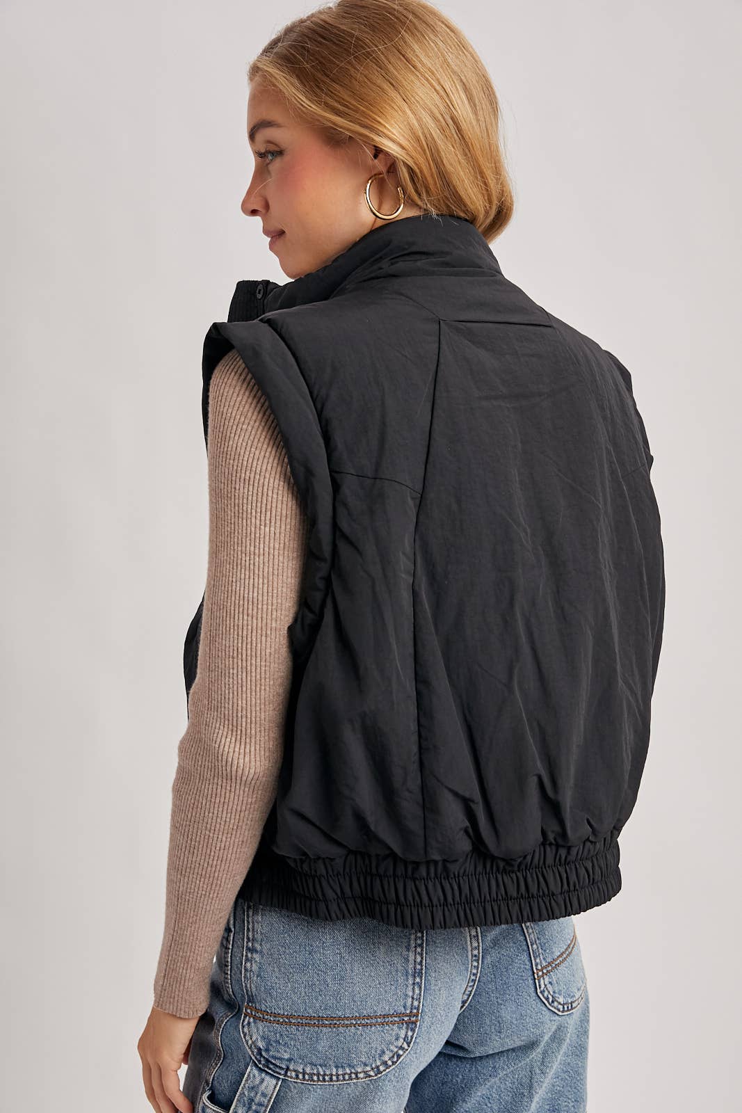 Bomber Style Puffer Vest with Pockets