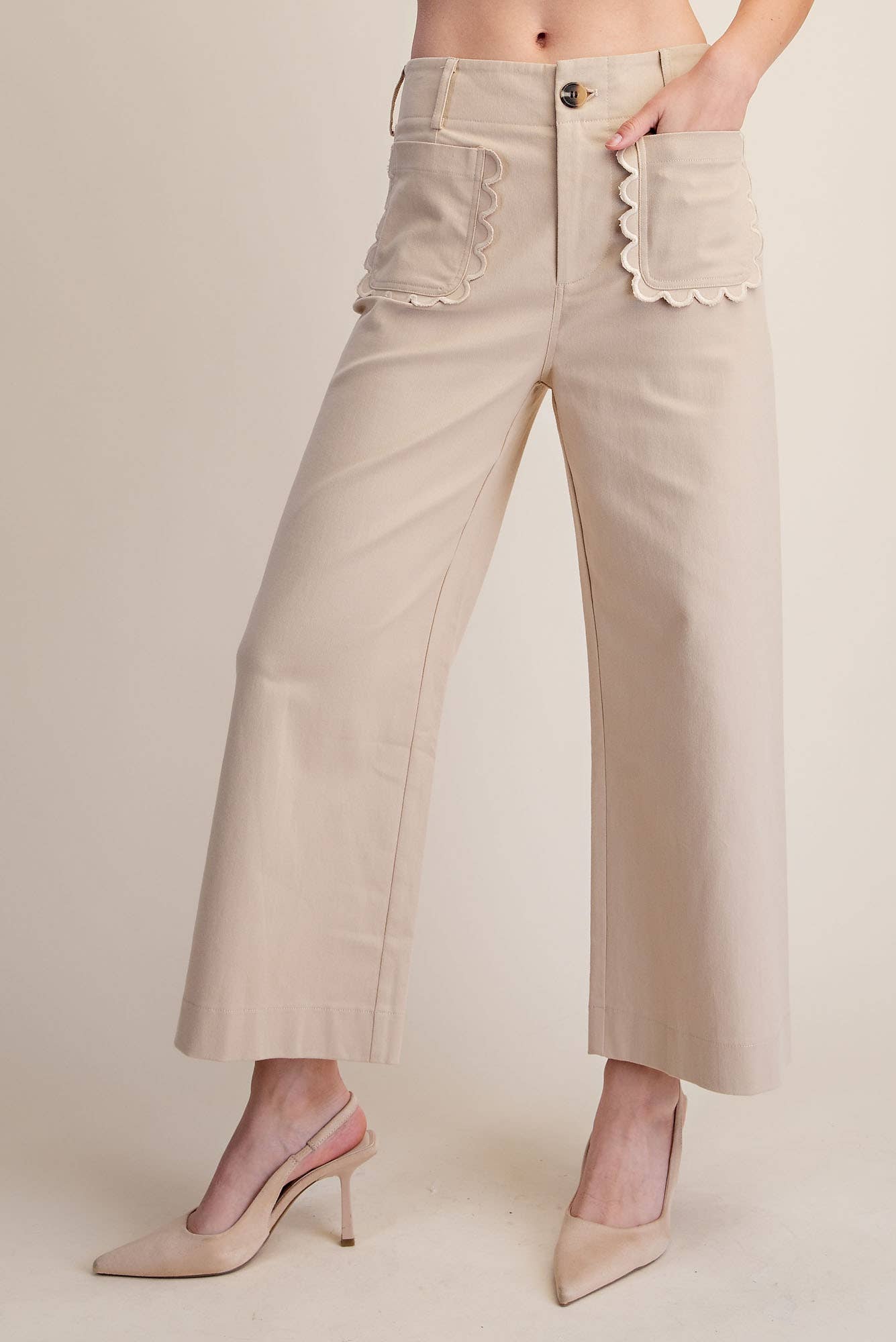 Colette Cropped Scallop Pocket Detail Wide-Leg Pants