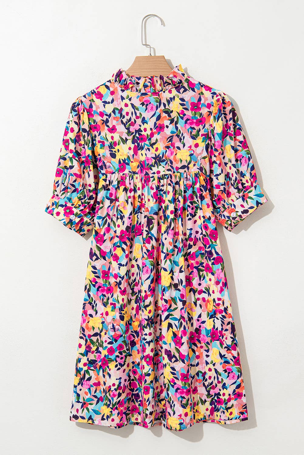 Meadow | Floral Puff Short Sleeve V Neck Mini Dress