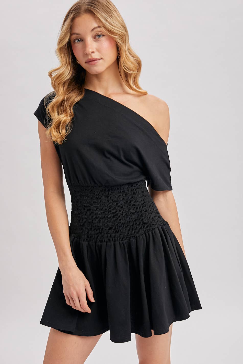 One Shoulder Smocked Waist Body Dress