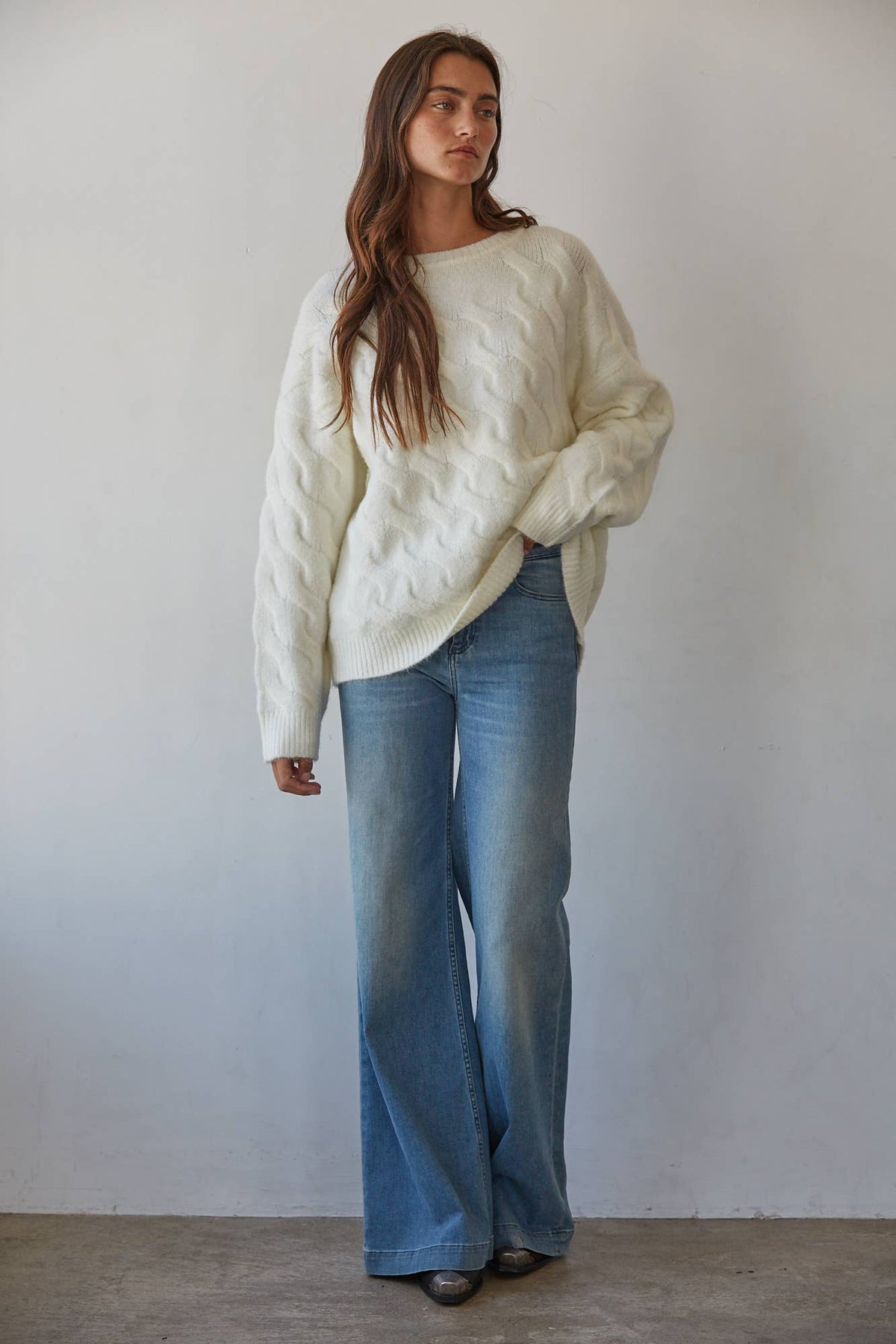 Knit Sweater Cable Knit Round Neck Pullover