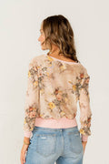 Relaxed Fit Floral Sheer Button Down Cardigan