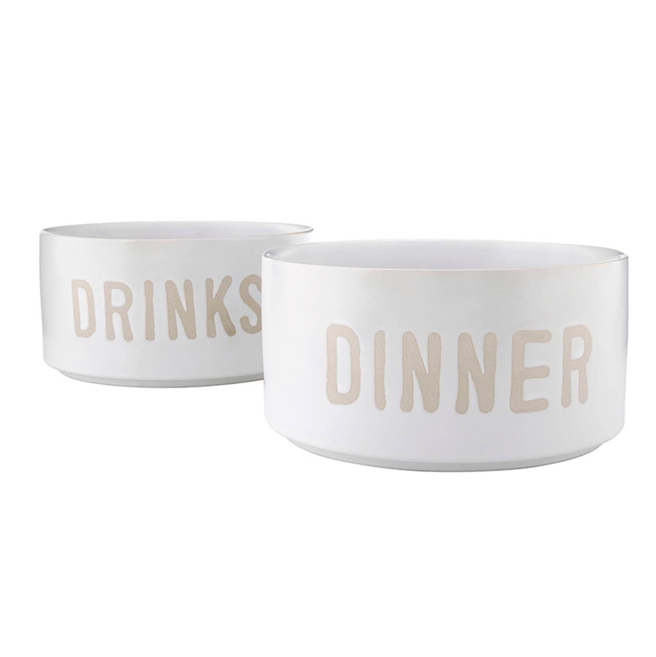 Ceramic Stackable Pet Bowls - Dinner & Drinks - Set of 2