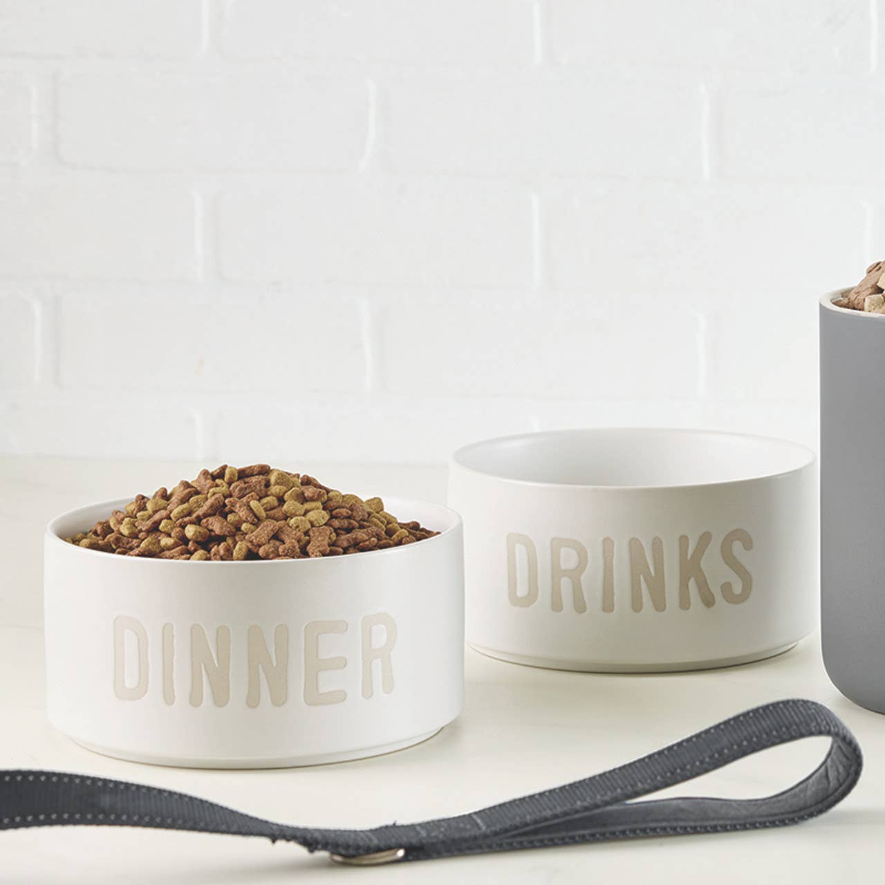 Ceramic Stackable Pet Bowls - Dinner & Drinks - Set of 2