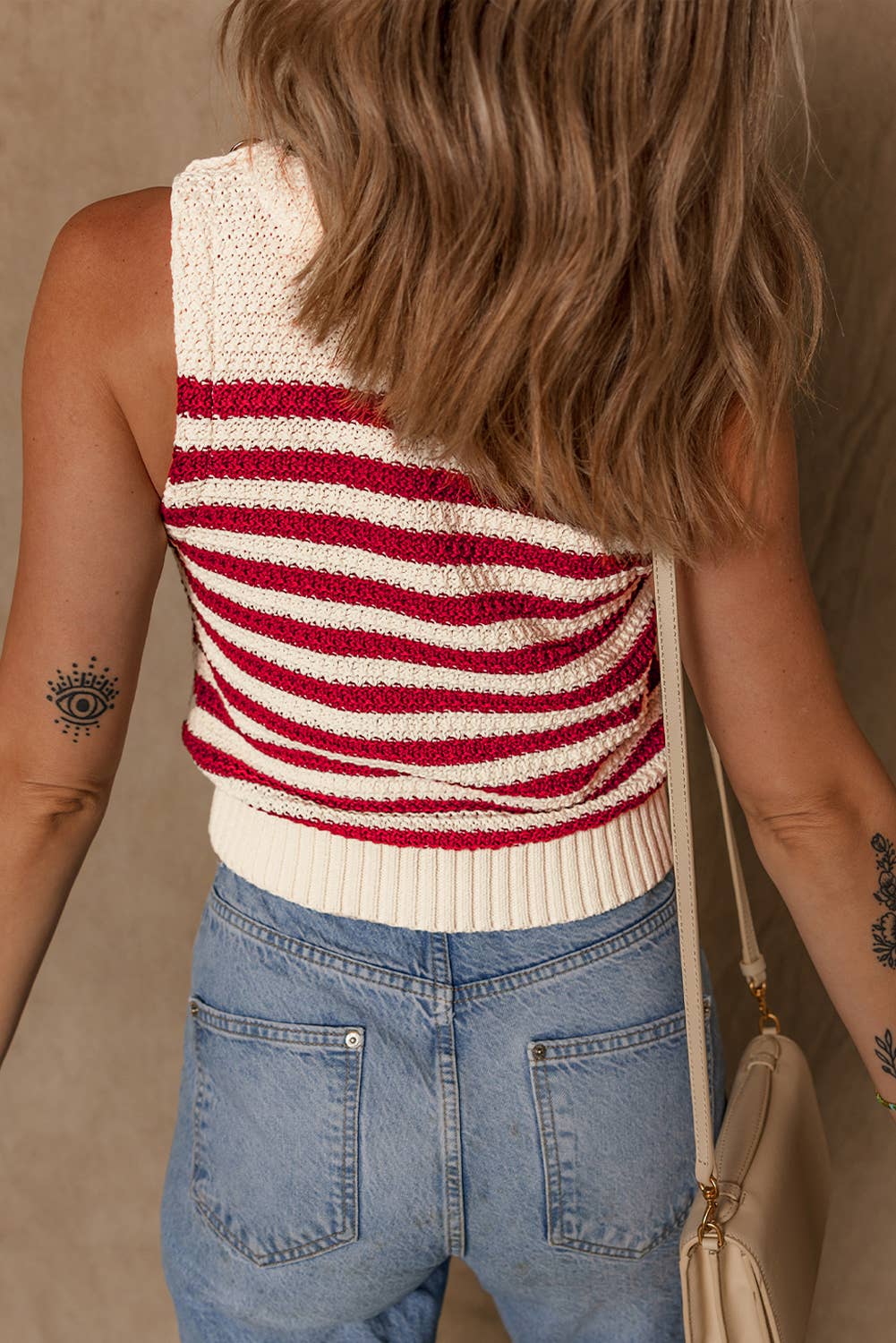 Hattie | Stripe Textured Knit Ribbed Hem Sweater Tank Top